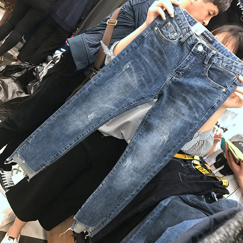 Cropped Jeans High-waist Ripped Pants variant CJNSXZNZ01093-Blue-Regular-XXL|CJNSXZNZ01093-Blue-Regular-XL|CJNSXZNZ01093-Blue-Regular-4XL|CJNSXZNZ01093-Blue-Regular-S|CJNSXZNZ01093-Blue-Regular-3XL|CJNSXZNZ01093-Blue-Regular-M|CJNSXZNZ01093-Blue-Regular-L