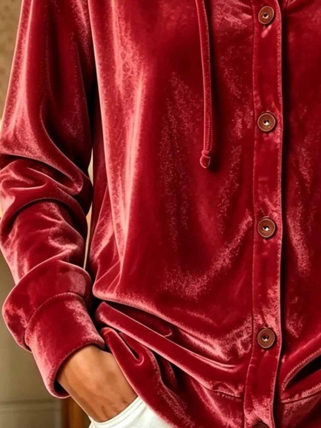 Full Size Velvet Button-down Hooded Top Plus (9)