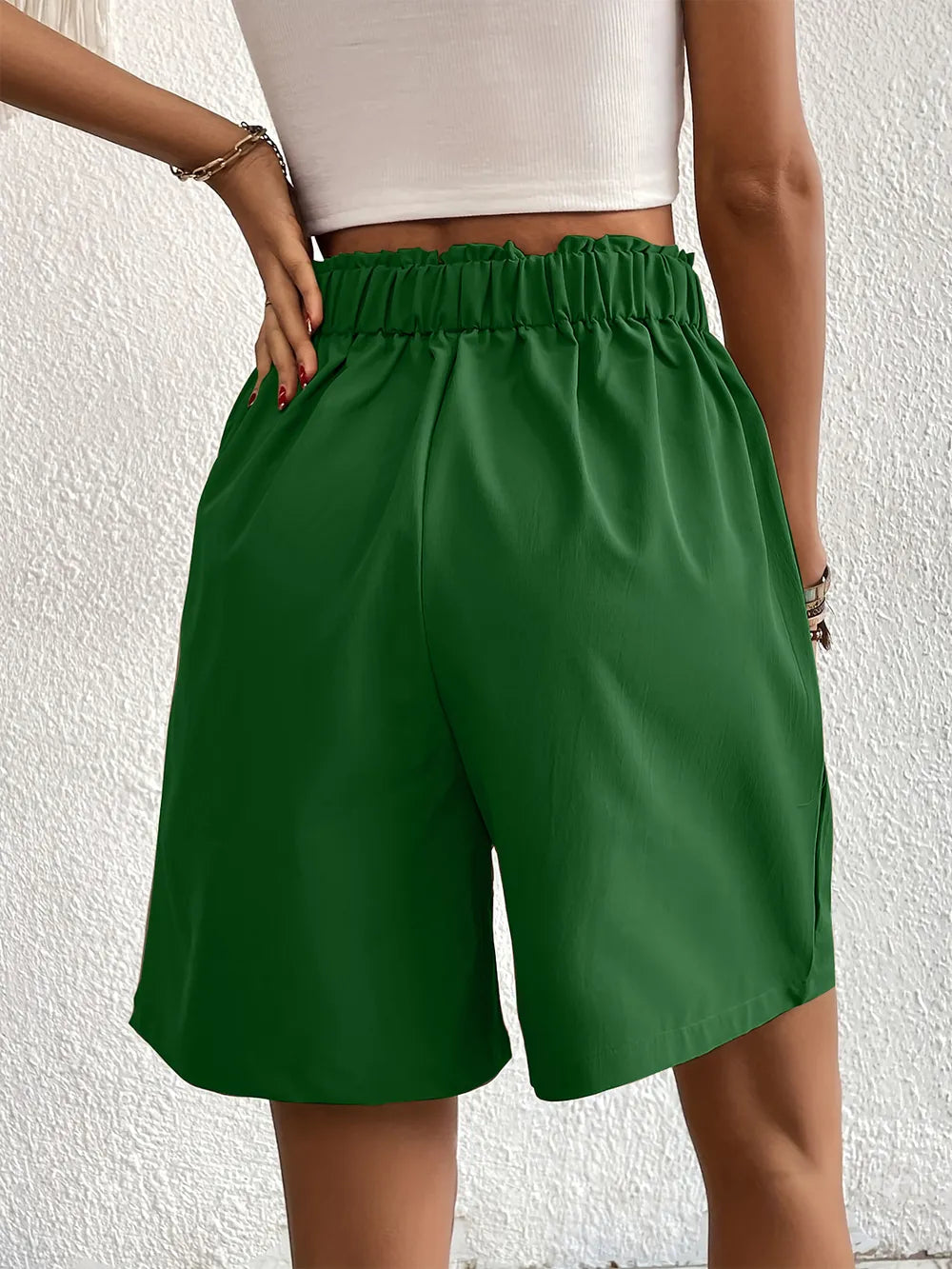 Pocketed Half Elastic Waist Shorts (33)