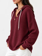 Full Size Waffle Knit Button Detail Hoodie Plus (26)