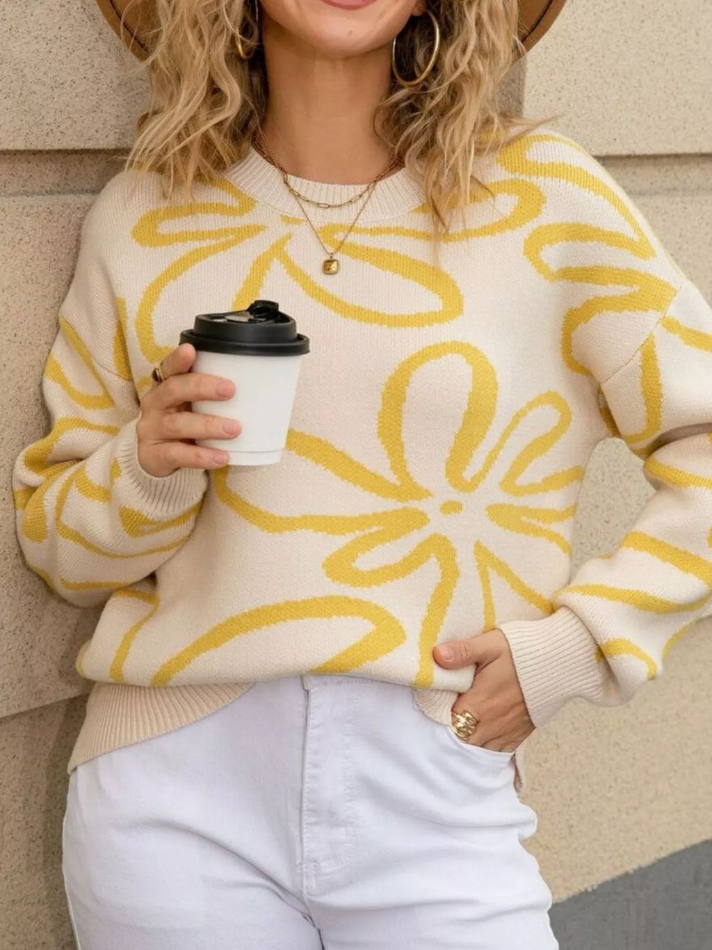 Flower Crew Neck Long Sleeve Sweater (9)