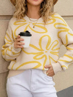Flower Crew Neck Long Sleeve Sweater (9)