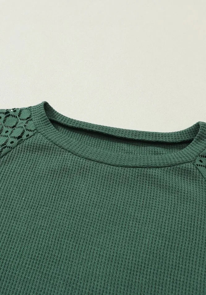 Lace Detail Round Neck Lantern Sleeve Top (17)
