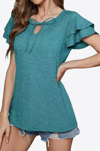 Tie-neck Layered Flutter Sleeve Blouse (17)