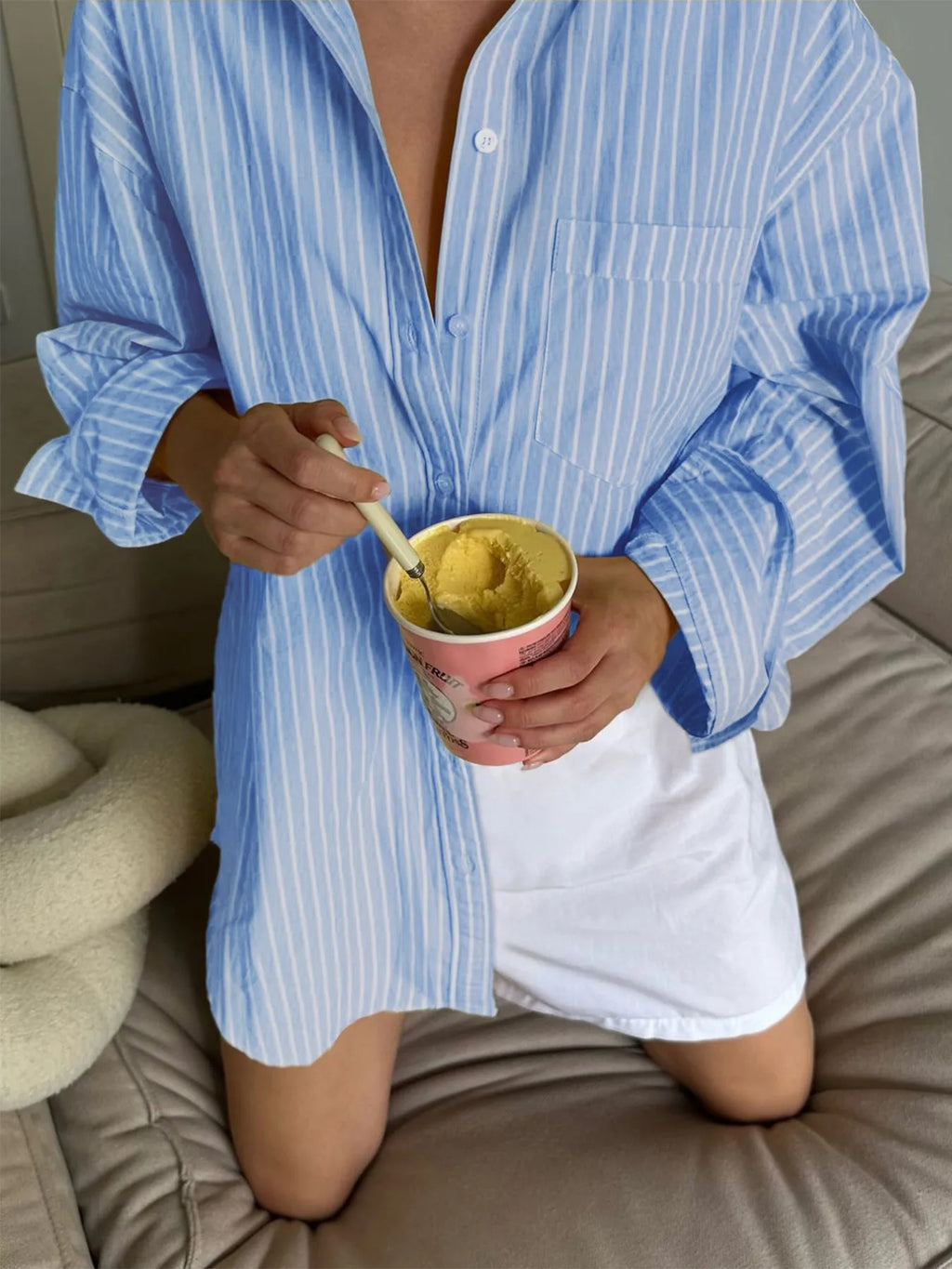 Oversized Striped Button-down Shirt (7)