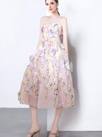 Strapless Floral Applique Midi Dress (8)
