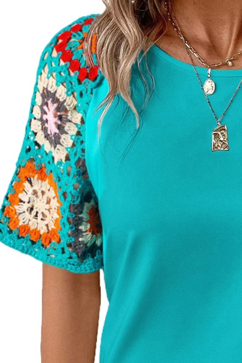 Geometric Round Neck Short Sleeve Blouse (9)