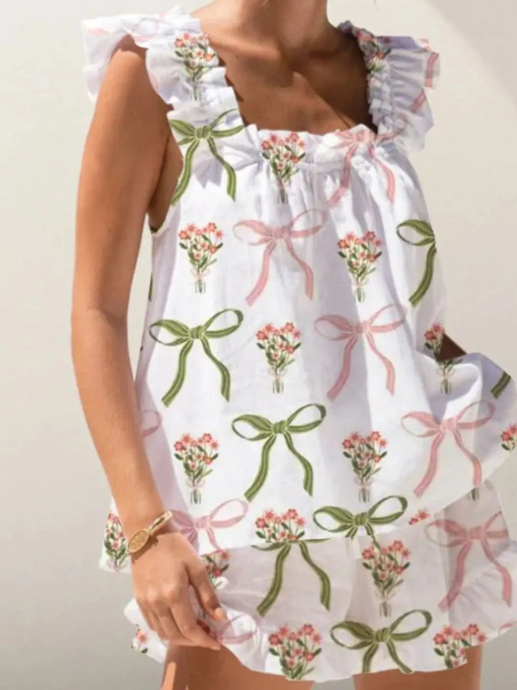 Ruffled Striped Tank Shorts Set (13)