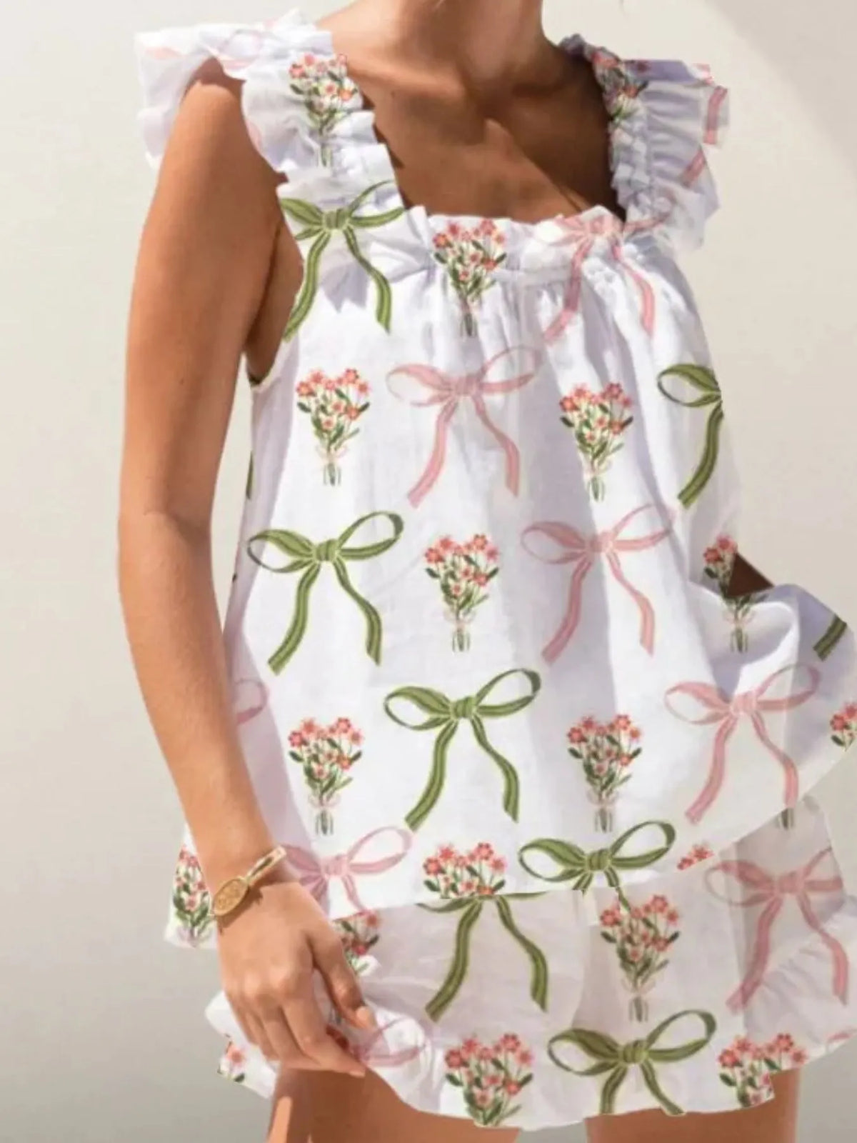 Ruffled Striped Tank Shorts Set (13)
