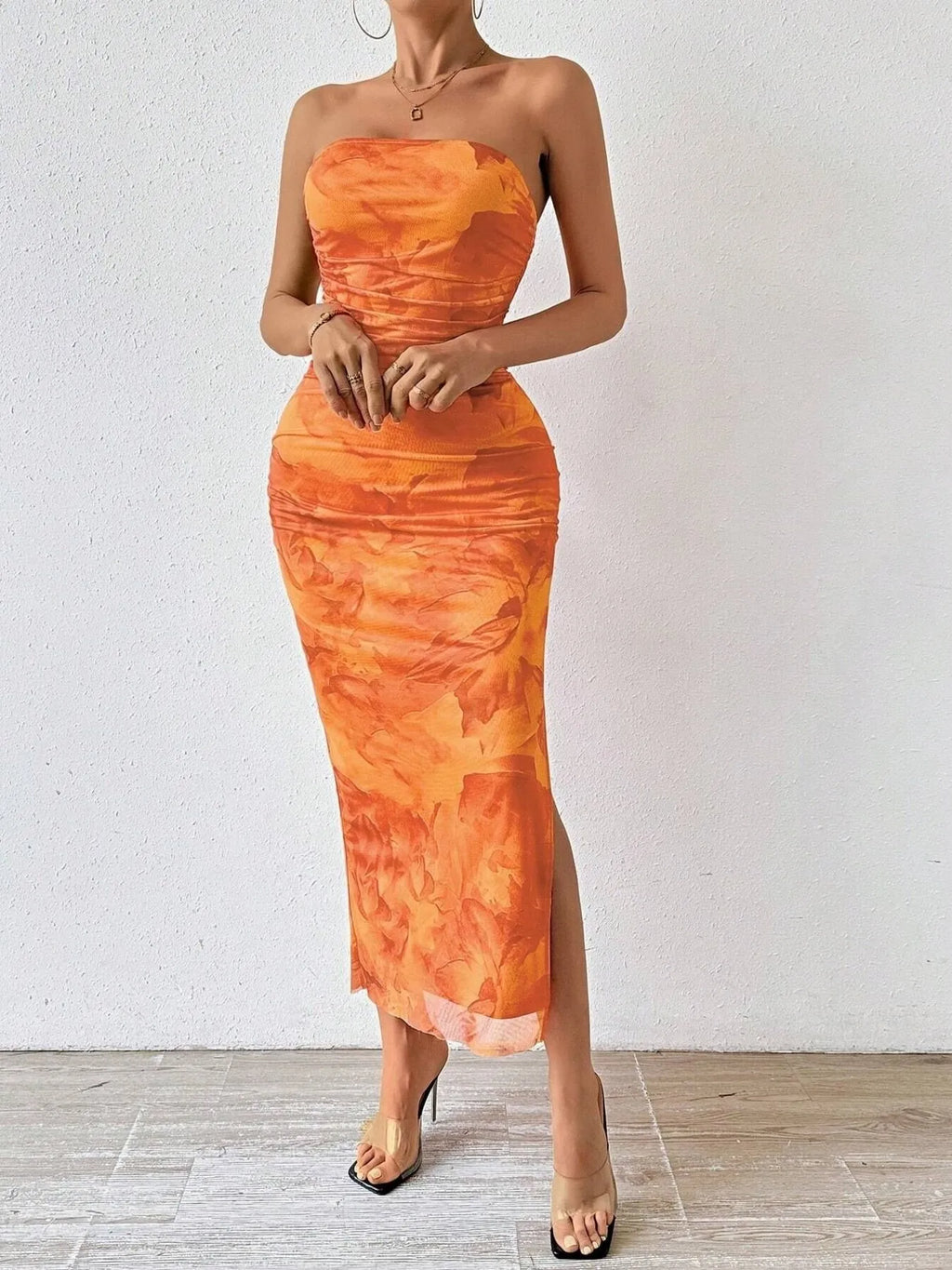 Printed Side Slit Tube Dress (11)