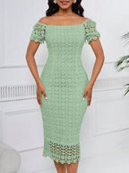 Lace Short Sleeve Midi Dress (15)