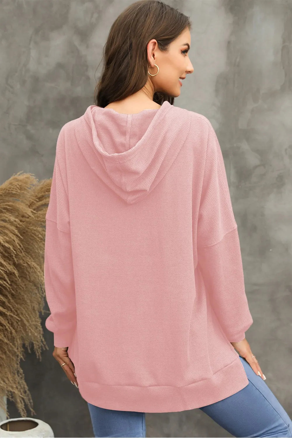 Waffle-knit Long Sleeve Hoodie (16)