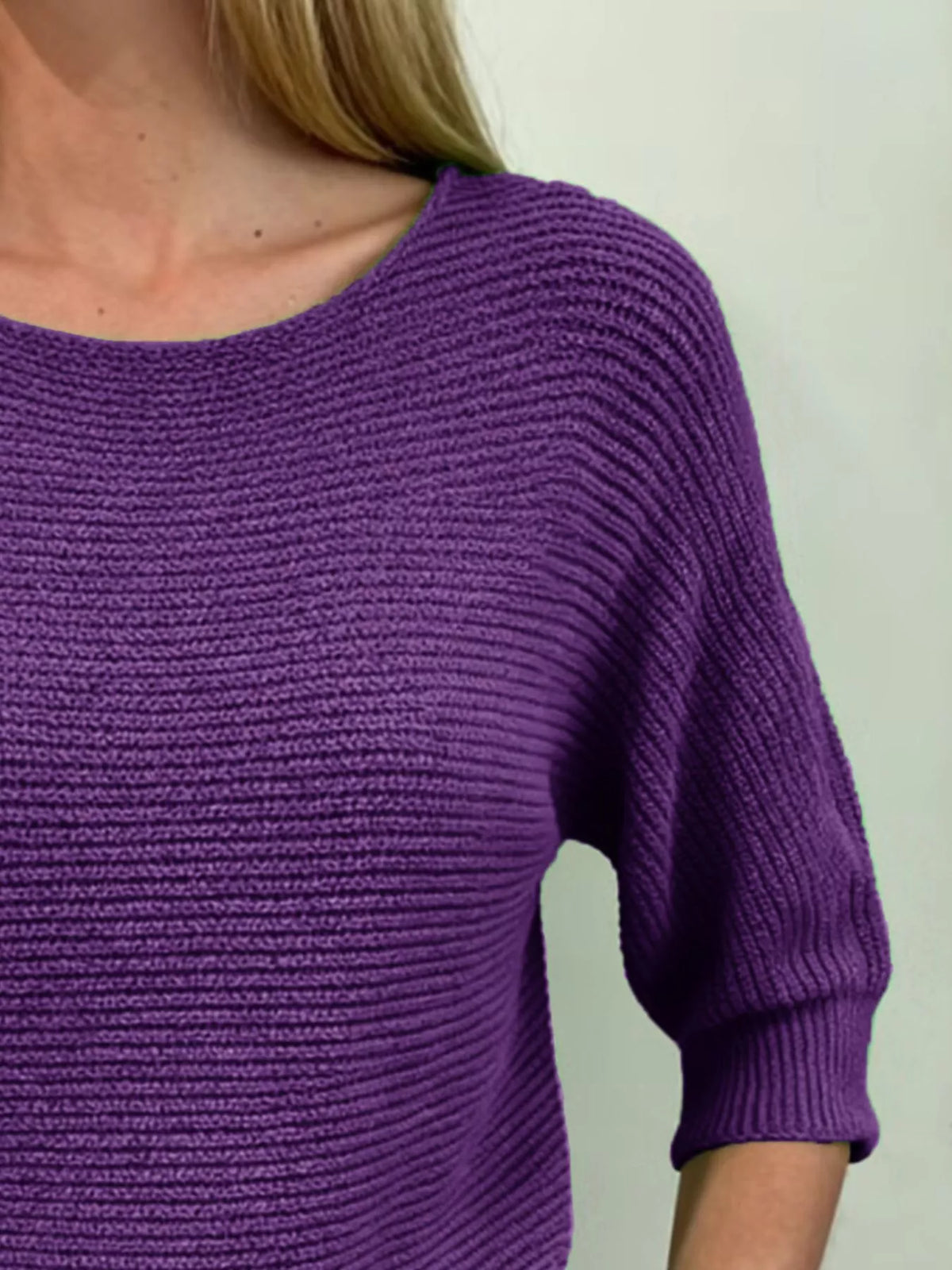Full Size Ribbed Knit Round Neck Sweater Plus (16)