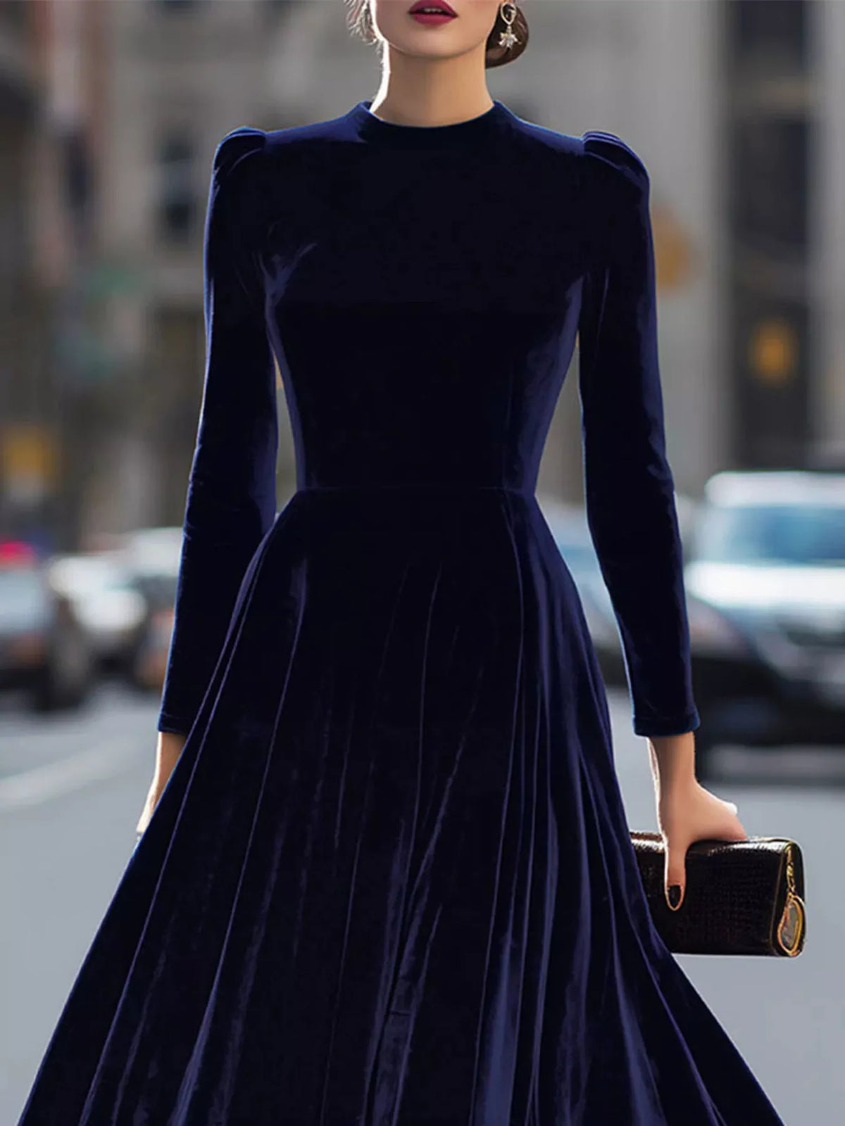 Velvet Long Sleeve A-line Dress (2)
