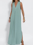 Full Size V-neck Sleeveless Maxi Dress Slit Plus (2)