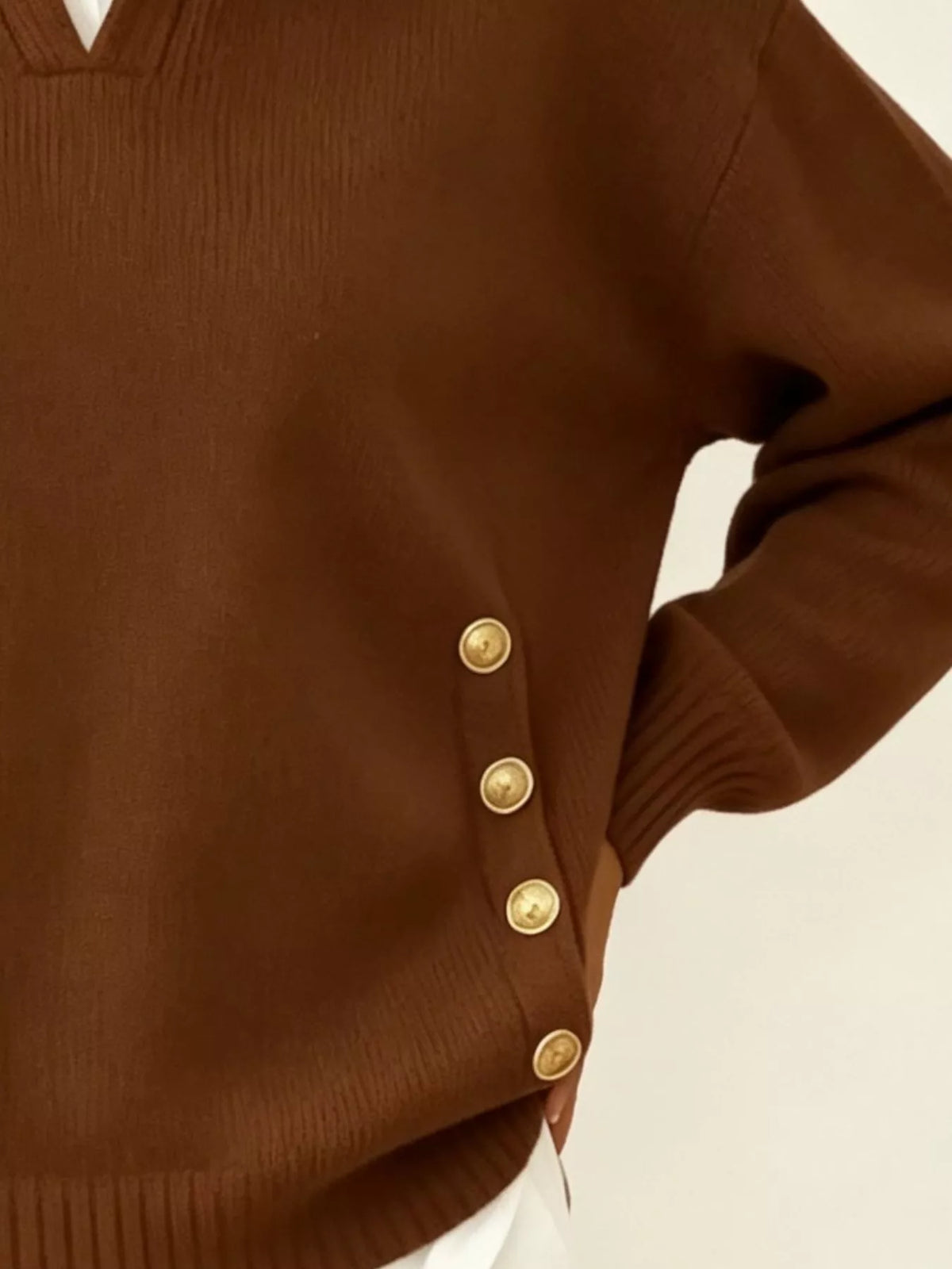 Chic Collared Decor-button Sweater (15)