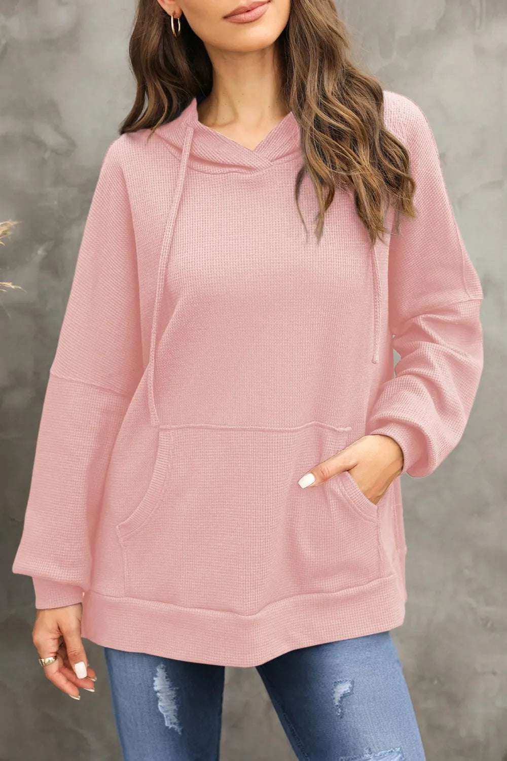 Waffle-knit Long Sleeve Hoodie (14)