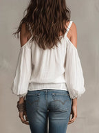 Cold Shoulder Balloon Sleeve Blouse (4)