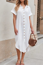 Button Down Short Sleeve Midi Shirt Dress (2)