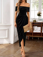 Velvet Off-shoulder Ruched Midi Dress (24)