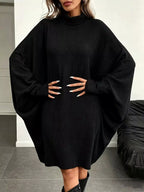 Oversized Batwing Sleeve Ribbed Knit Turtleneck Dress (6)