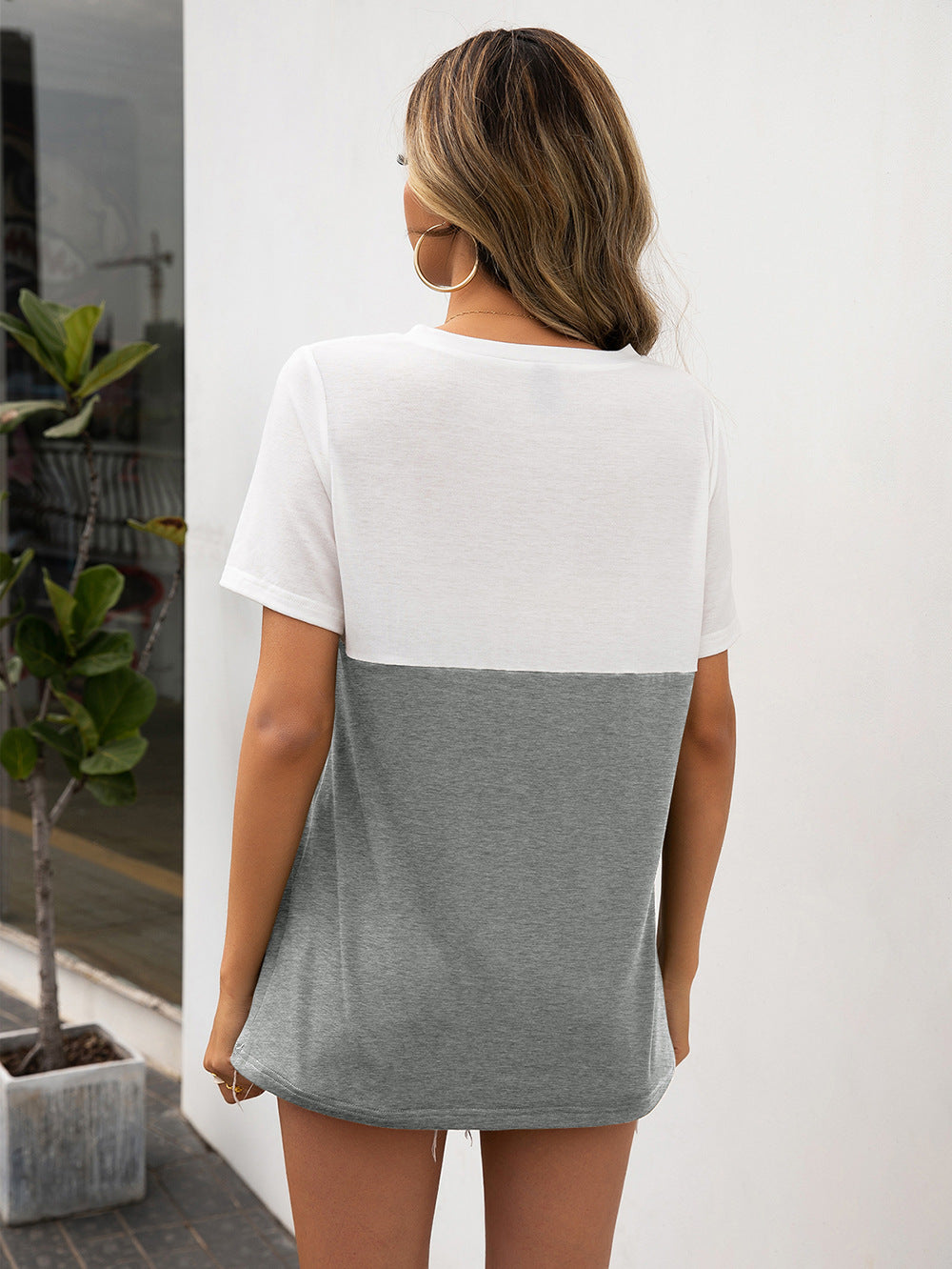 Block V-neck Short Sleeve Tee (9)