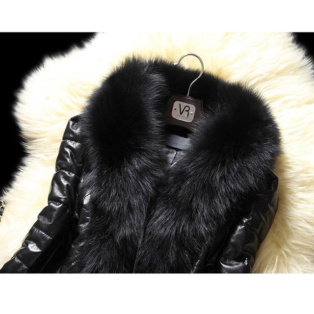 Faux Fur Large Fur Collar Leather Jacket photo 2