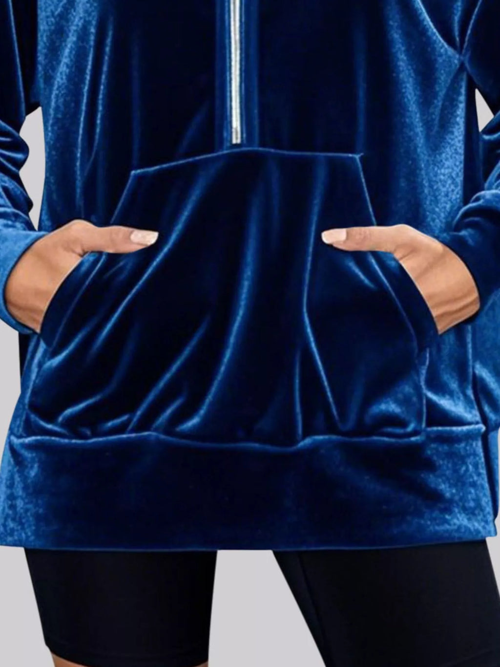 Full Size Velvet Half Zip Hoodie Kangaroo Pocket Plus (12)