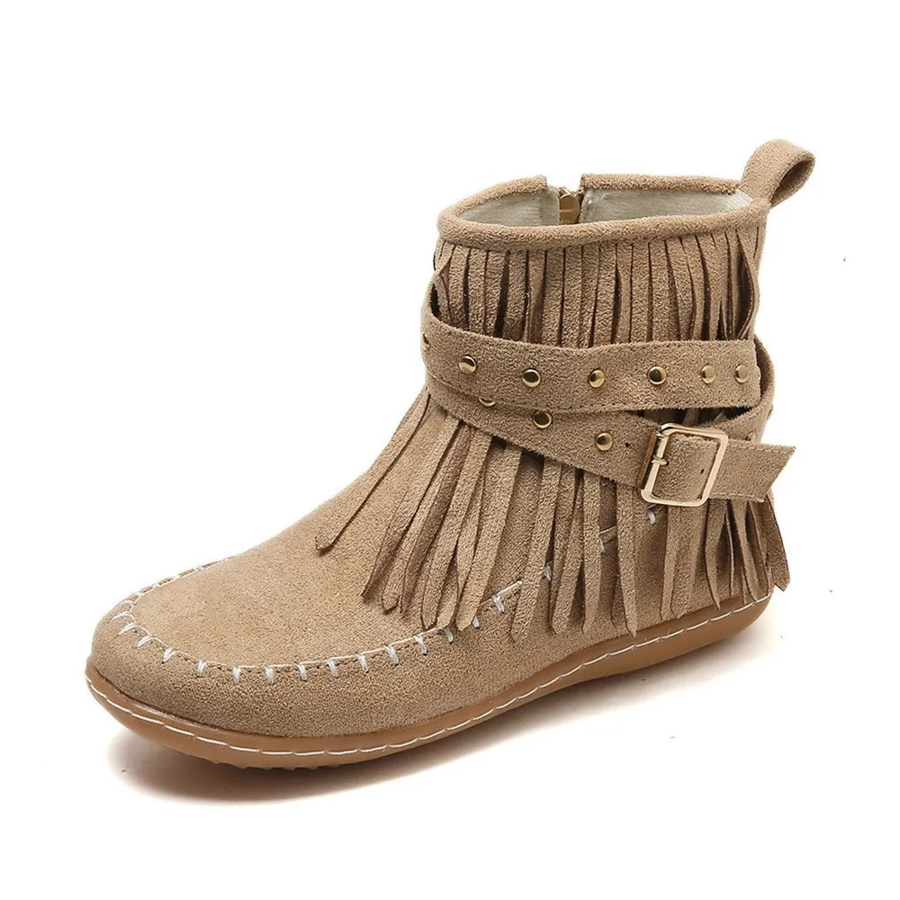 Fringe Studded Suede Flat Boots (10)