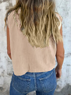 Full Size Button Down Cap Sleeve Linen Shirt Plus (14)