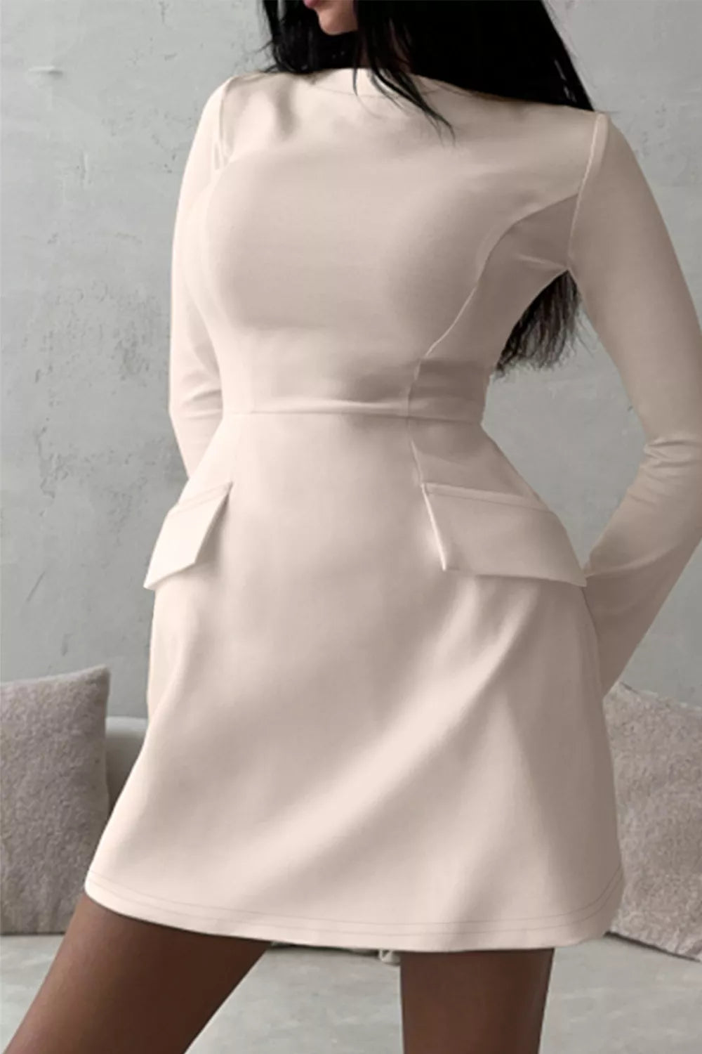 Long-sleeve Mini Dress Flap Pockets (5)