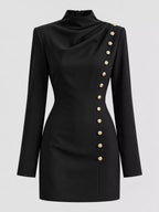 Full Size Decorative Button Mock Neck Mini Dress Plus (8)