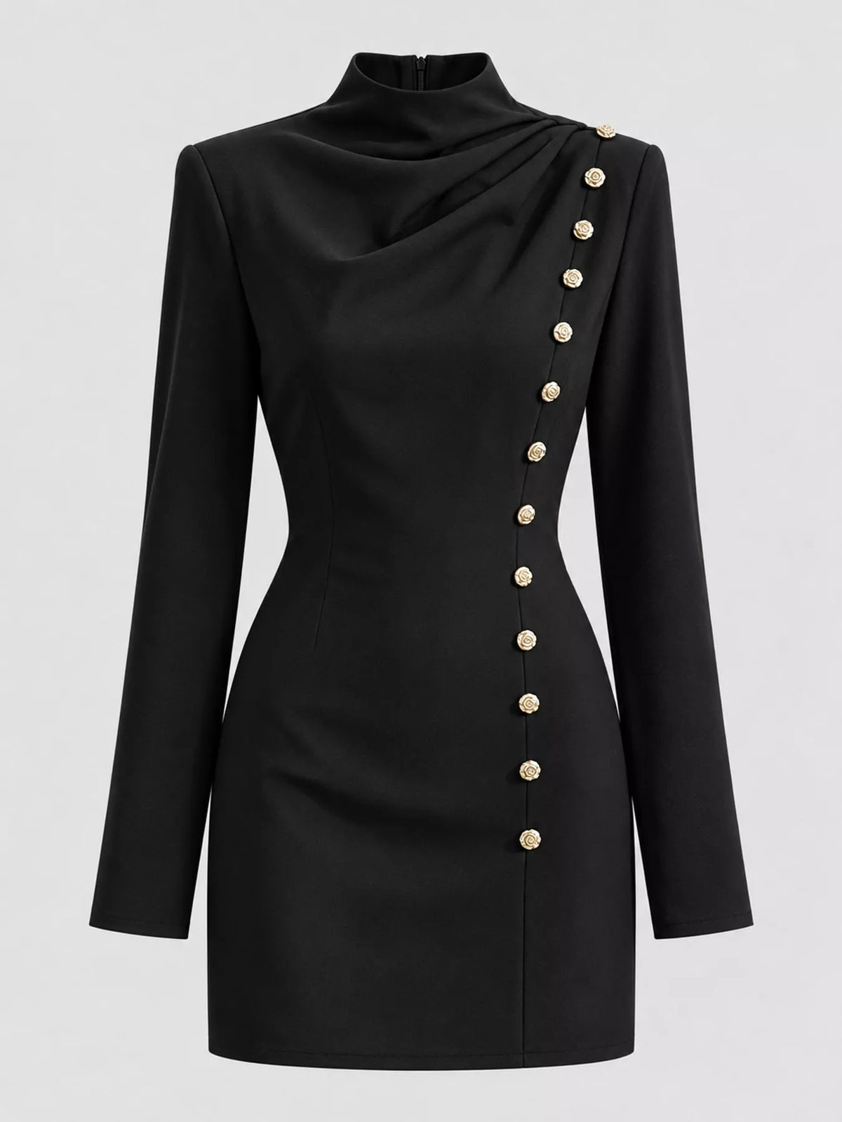 Full Size Decorative Button Mock Neck Mini Dress Plus (8)