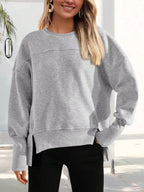 Slit Round Neck Dropped Shoulder Sweatshirt (18)