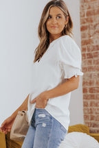 Smocked Flounce Sleeve Notched Neck Blouse (7)