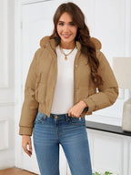 Pocketed Long Sleeve Cropped Hooded Winter Coat (4)