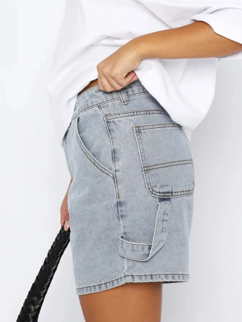 Washed High Rise Denim Shorts (15)