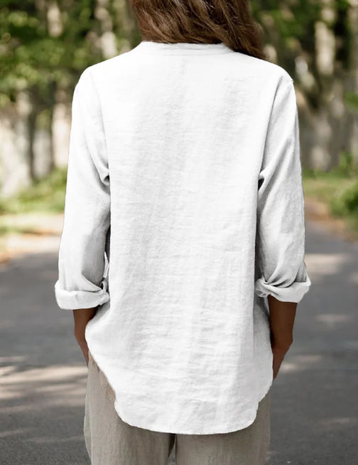 Casual White Linen Blouse photo 3