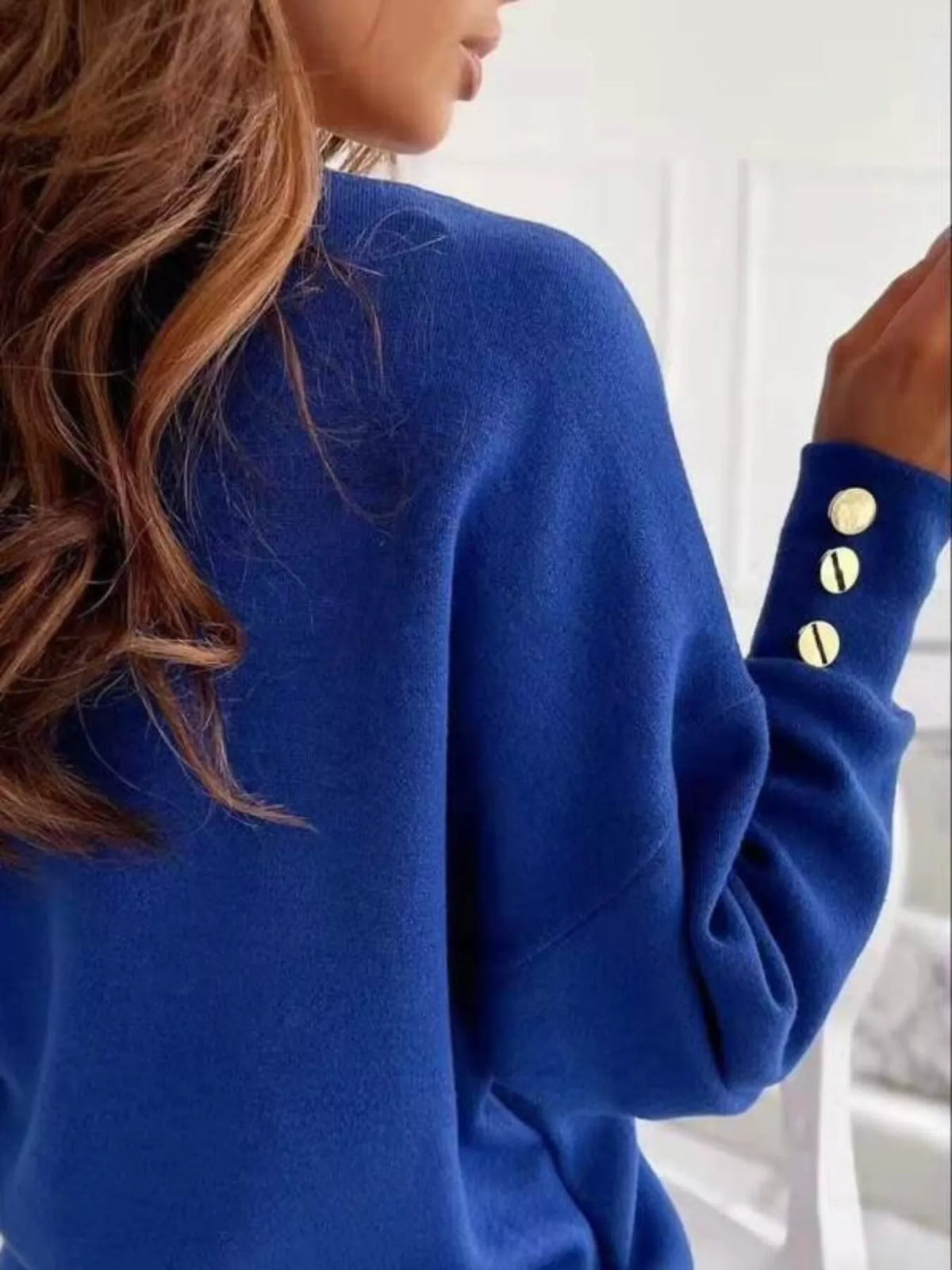 V-neck Button Cuff Top (2)