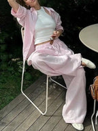 Button Up Shirt Drawstring Pants Set (8)