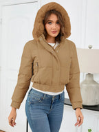 Pocketed Long Sleeve Cropped Hooded Winter Coat (3)