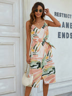 Printed Tie-waist Spaghetti Strap Dress (9)