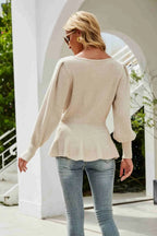 Ribbed Round Neck Lantern Sleeve Sweater (7)