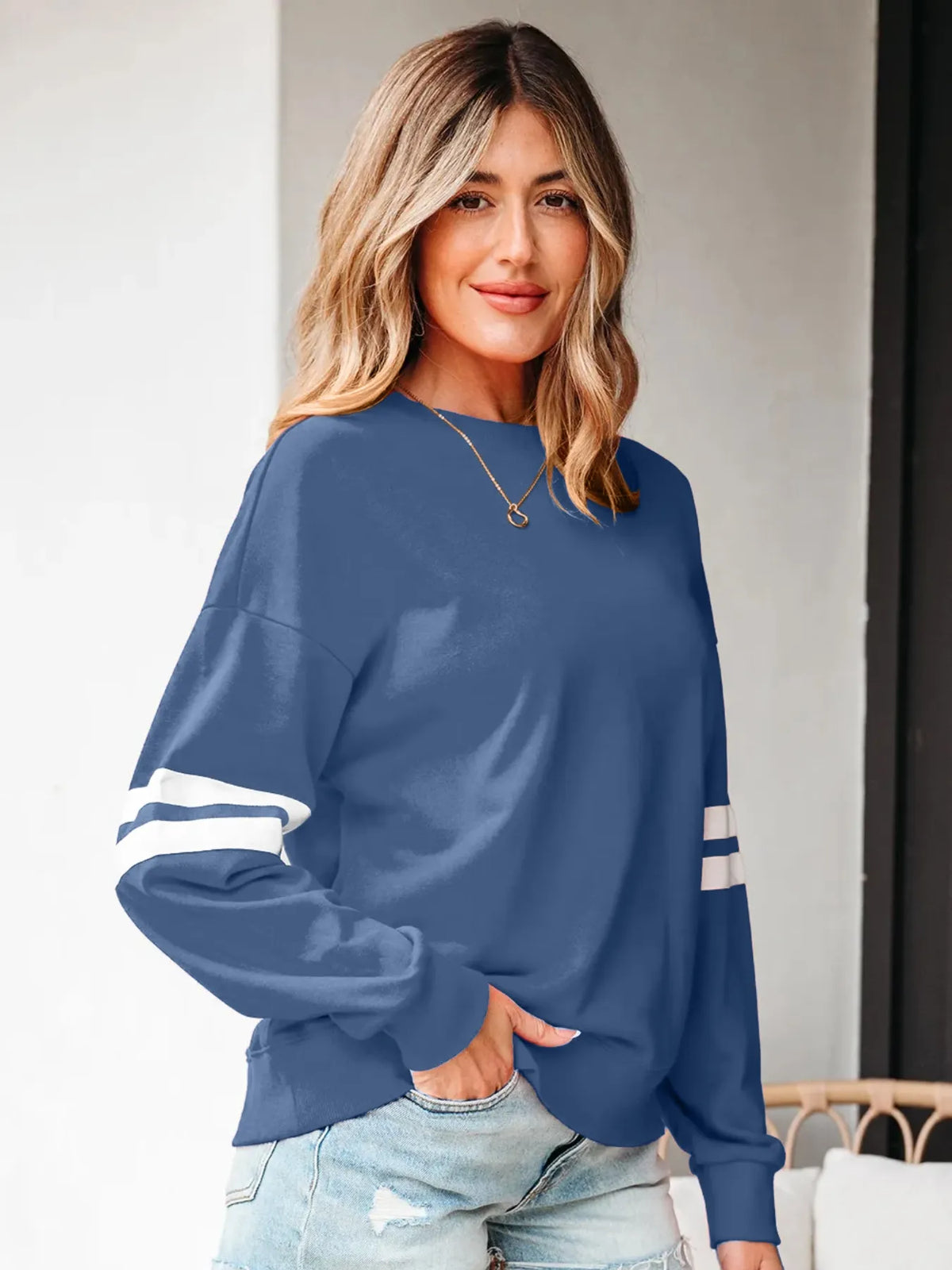 Stripe Round Neck Long Sleeve Sweatshirt (19)