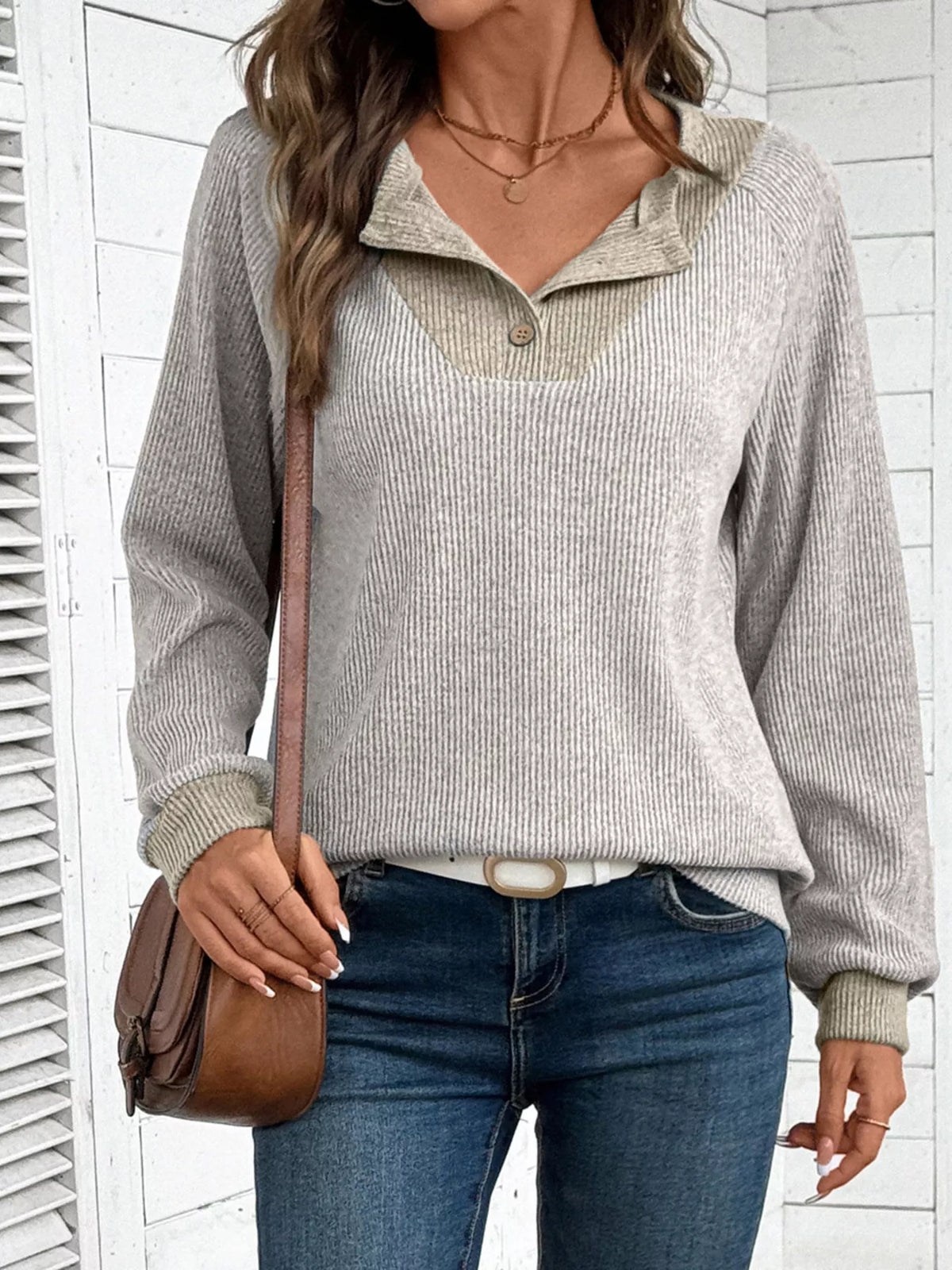 Ribbed Knit Two-tone Top (22)