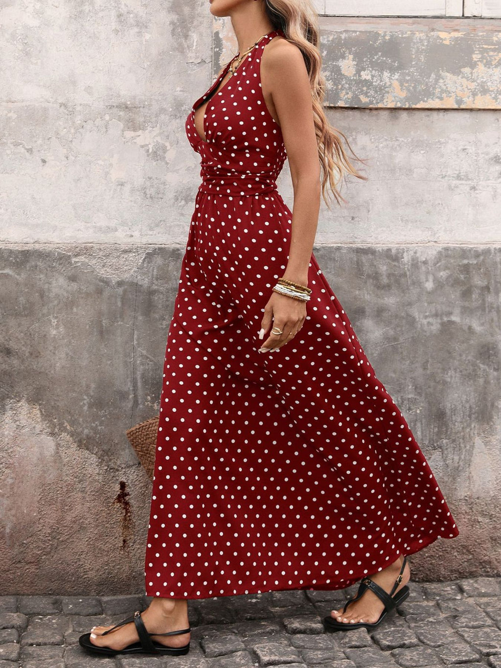 Polka Dot Halter Neck Maxi Dress (15)