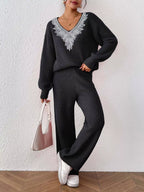 V-neck Sweater Pants Set (9)