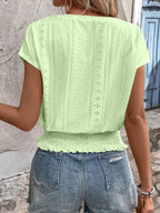 Eyelet V-neck Short Sleeve Blouse (5)