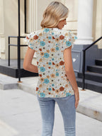 Floral Print V-neck Cap Sleeve Casual Summer Blouse (4)
