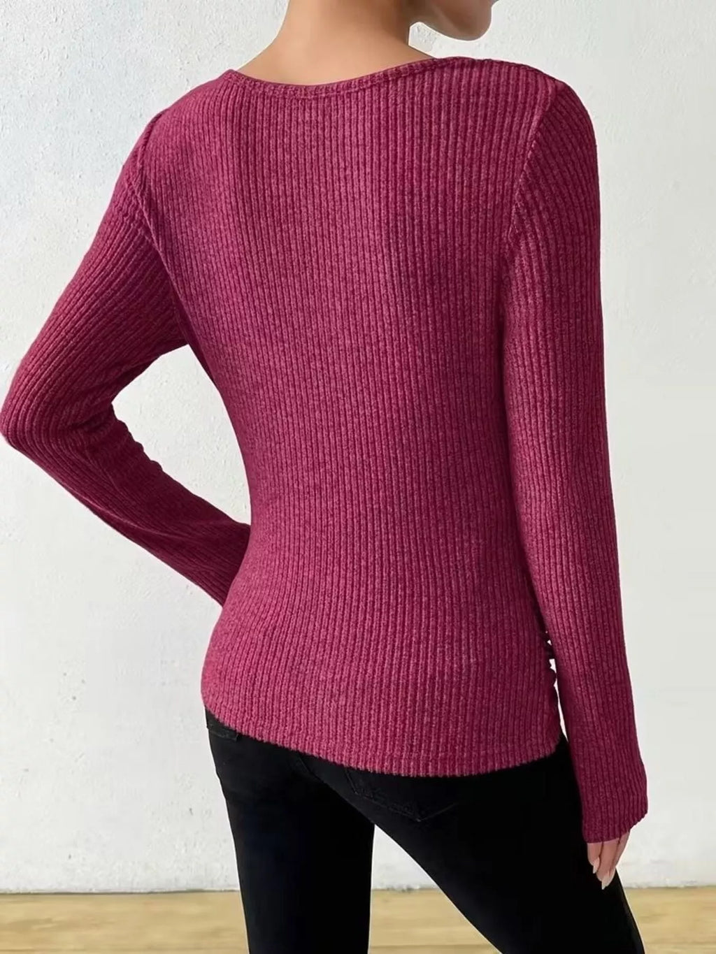 Cowl Neck Ribbed Knit Top (17)